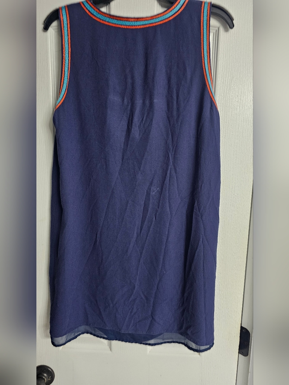 THML Navy Sleeveless Embroidered Tassel Shift Dress Size Large - Picture 4 of 9